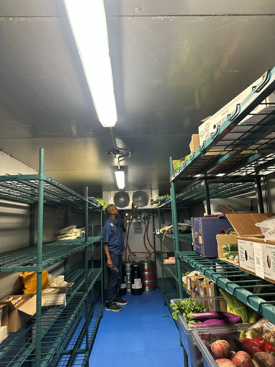 Walk-in cooler, stocked and holding temperature